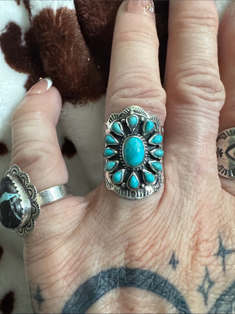 Turquoise Cluster925  Silver Ring - Blue Stone Statement Ring